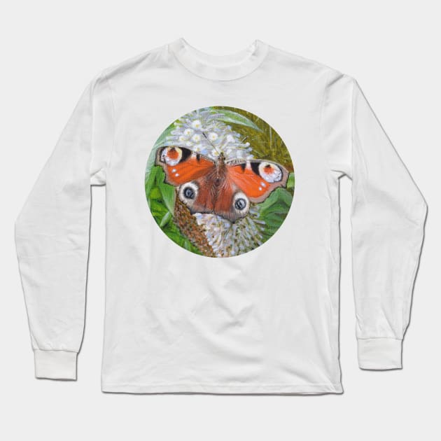 Peacock Butterfly Painting Long Sleeve T-Shirt by Sandra Warmerdam